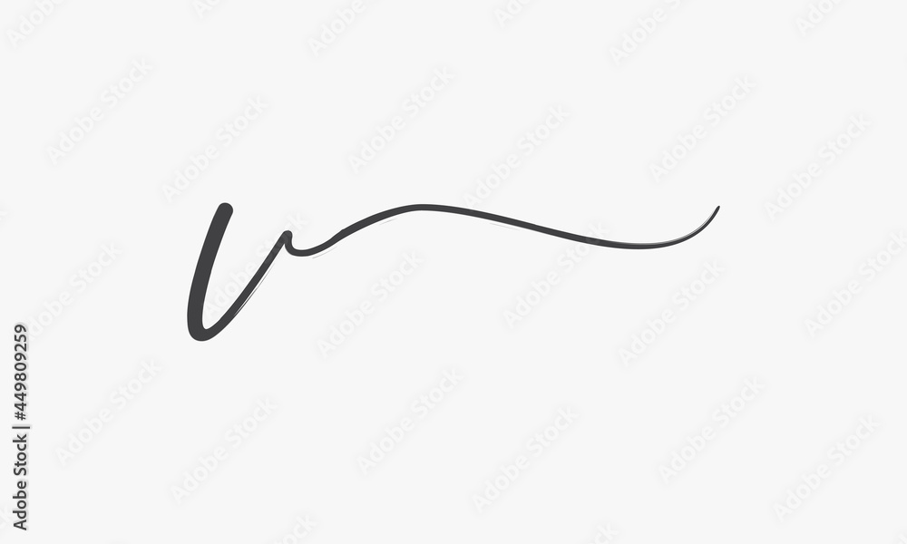 letter V brush script isolated on white background.