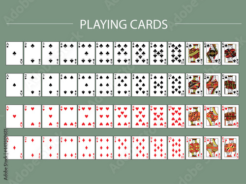 Set of Poker with isolated cards.playing cards, full deck,Vector illustrations.