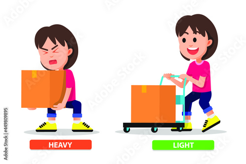 little girl carries cardboard boxes in a different way