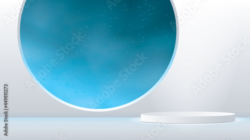White cylinder podium in empty scene. 3d render