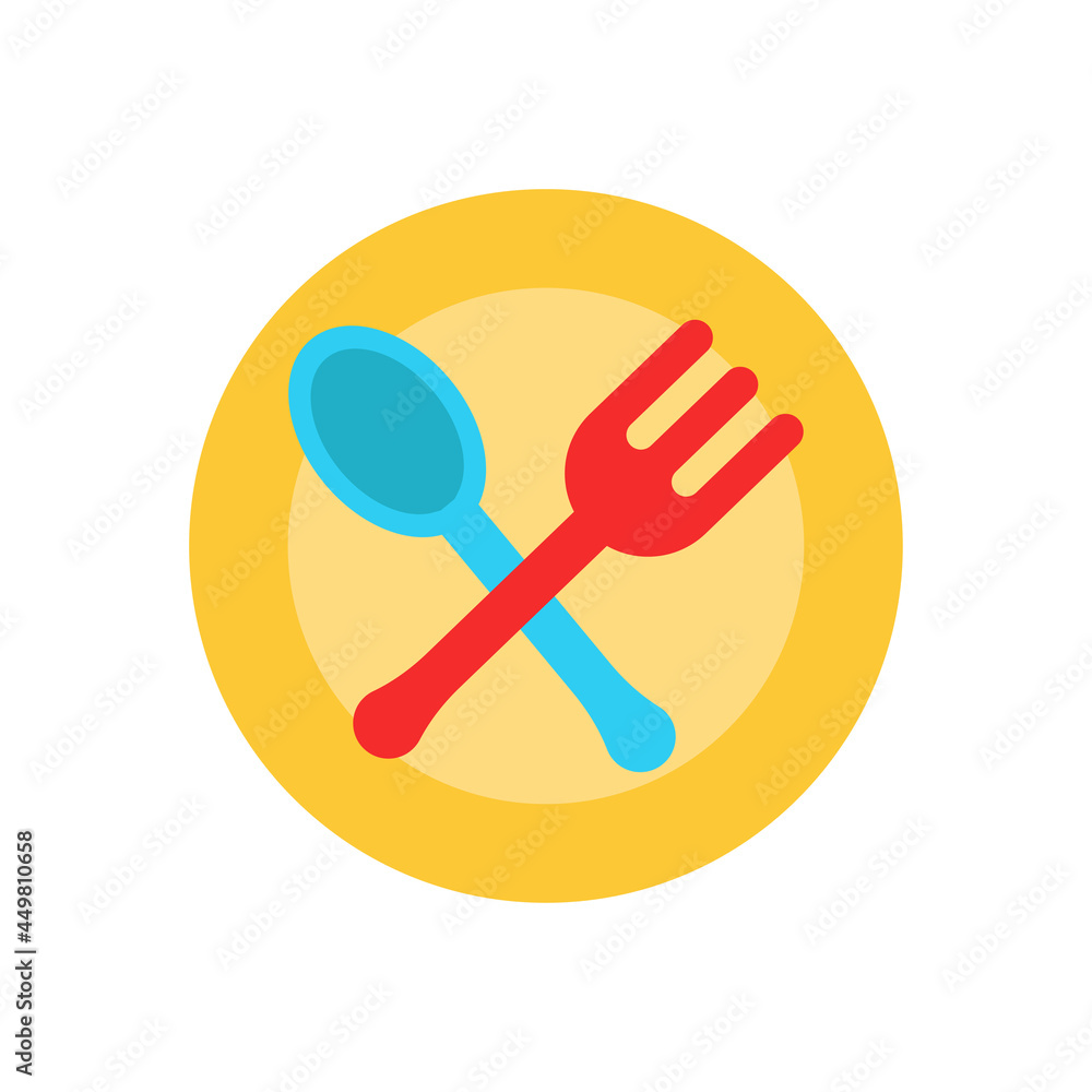 Spoon, fork and plate vector isolated on white background suitable for icon or illustration Spoon, fork and plate vector isolated on white background suitable for icon or illustration