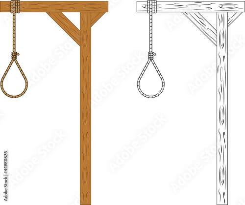 Gallows. Illustration for history lessons. Place of execution in the Middle Ages. Flat design.