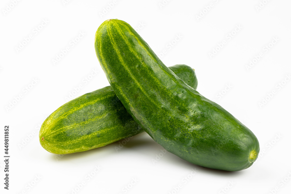 Two fresh cucumbers isolated on a white background. Two fresh cucumbers isolated on a white background.