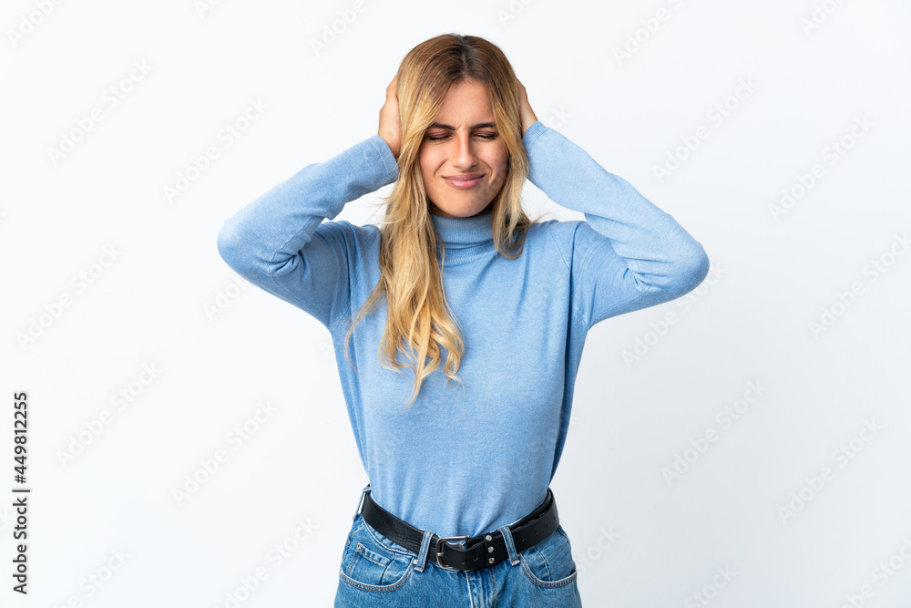 Young blonde Uruguayan woman over isolated background frustrated and covering ears Young blonde Uruguayan woman over isolated background frustrated and covering ears