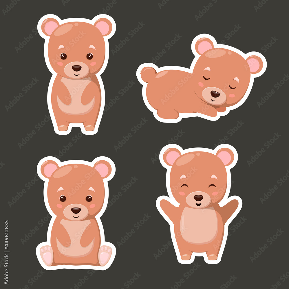 Cute bear stickers in cartoon design. Funny animals. Cute bear stickers in cartoon design. Funny animals.