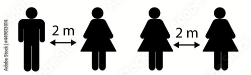 Social distancing 2m meter 6 feet distance infographic warning sign or sticker. Vector design ready for edit, print and use in shops and offices during the coronavirus covid-19 quarantine pandemic.