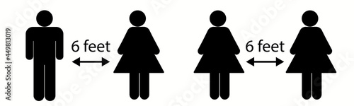 Social distancing 2m meter 6 feet distance infographic warning sign or sticker. Vector design ready for edit, print and use in shops and offices during the coronavirus covid-19 quarantine pandemic.