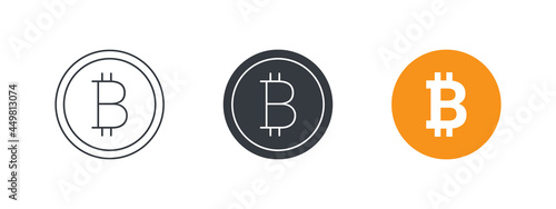 Bitcoin icons. Cryptocurrency logo variations. Digital cryptographic currency bitcoin. Vector illustration