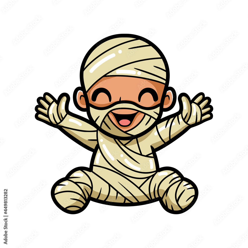 Fototapeta premium Cute little boy mummy cartoon raising hands