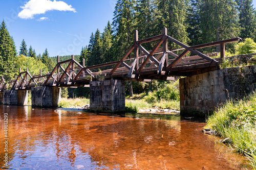 The gate bridge or rechle near Modrava is a waterworks, ensuring the branching of part of the water from the river Vydra into the Vchynice-Tetov navigation canal. Sumava national park photo