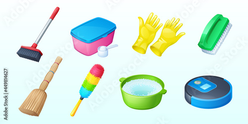 Cleaning icons with broom and vacuum cleaner