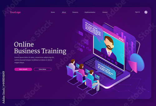 Online business training isometric landing page