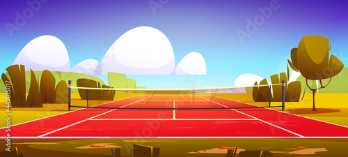Tennis court, sport field with net on green lawn