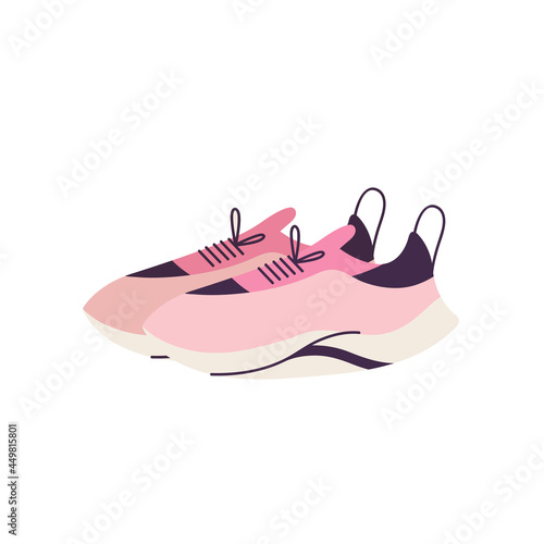 Vector illustration pair of pink running sneakers for training. Modern sports footwear.