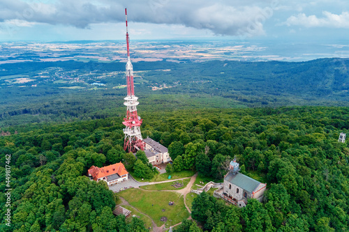 Sleza mountain landscape. Aerial view of mountains with forest. photo