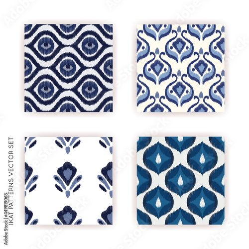 Ikat vector seamless pattern in modern Bohemian style. Ogee textile design