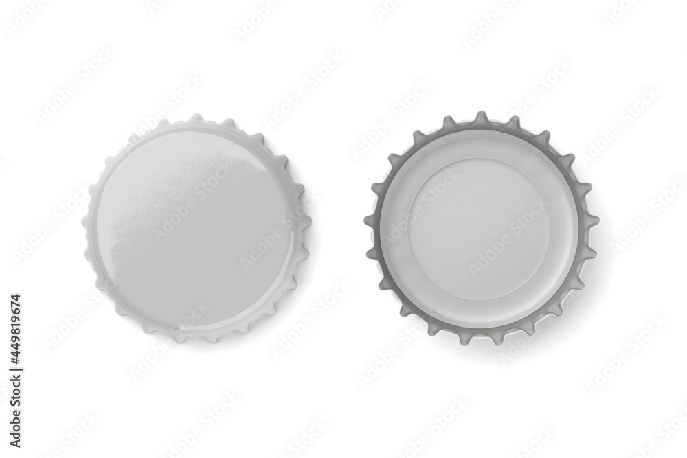 White beer caps mock up isolated on white background. 3d rendering. White beer caps mock up isolated on white background. 3d rendering.