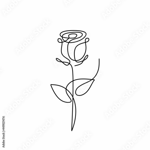 Rose flower line art vector, illustration of minimalist plant. Continuous one line drawing simplicity style.