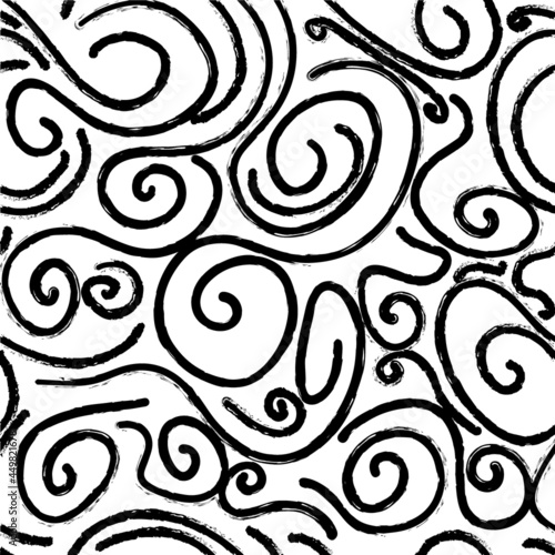 black and white hand drawn smooth circular brush stroke seamless pattern. vector illustration for background, bed linen fabric wrapping paper scrapbooking.