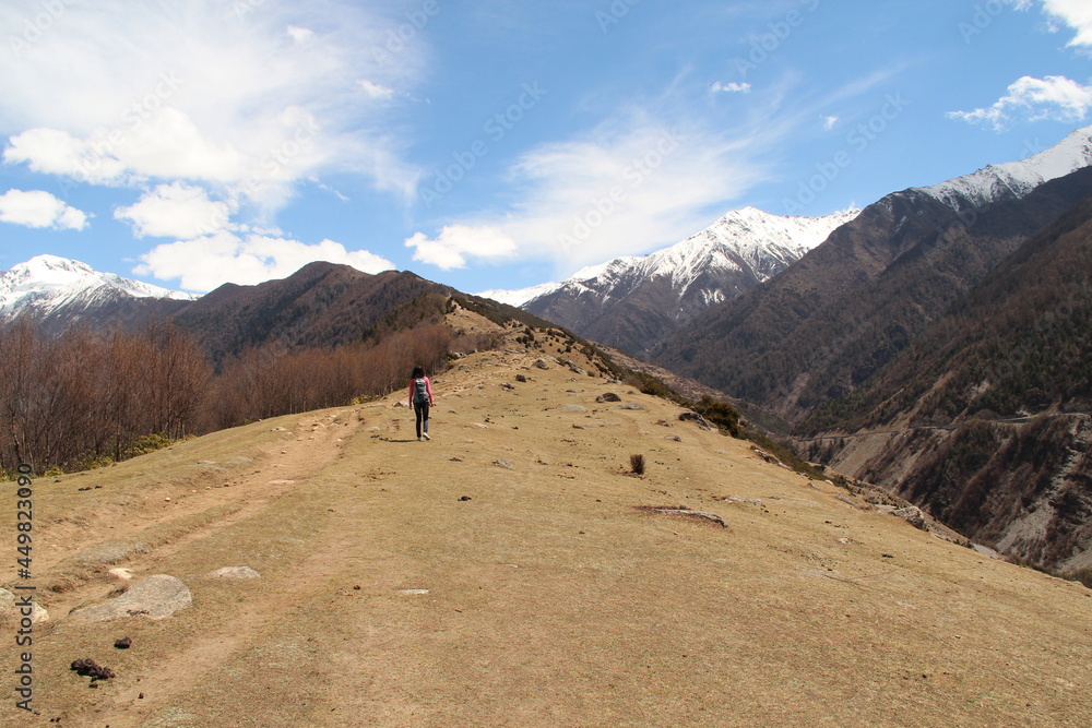 person walking on a path in the mountains