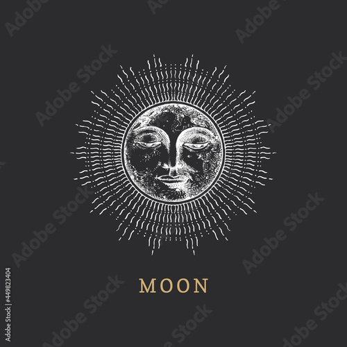 Moon in halo in vector. Graphic illustration.