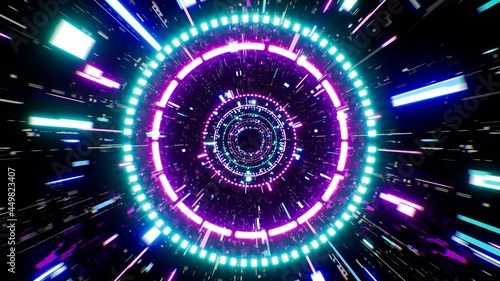 Fast Through Technology Pattern Neon Light Tunnel Background