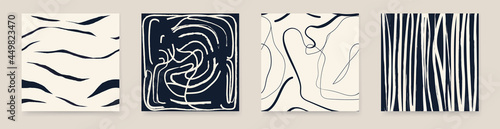 Fototapeta Minimalist trendy abstract print set. Line art black and white illustrations. Modern vector template for design.