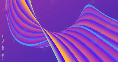 Abstract background with 3d curve in fluorescent colors, twisted stripe, modern graphic composition