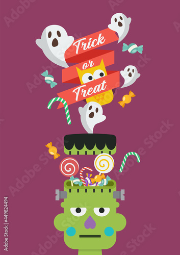 Green zombie head with sweet candy poster