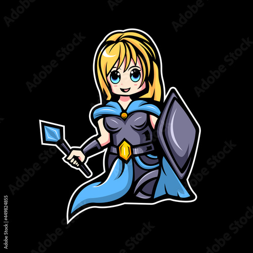 Women Warrior Mascot Logo Design Illustration Vector