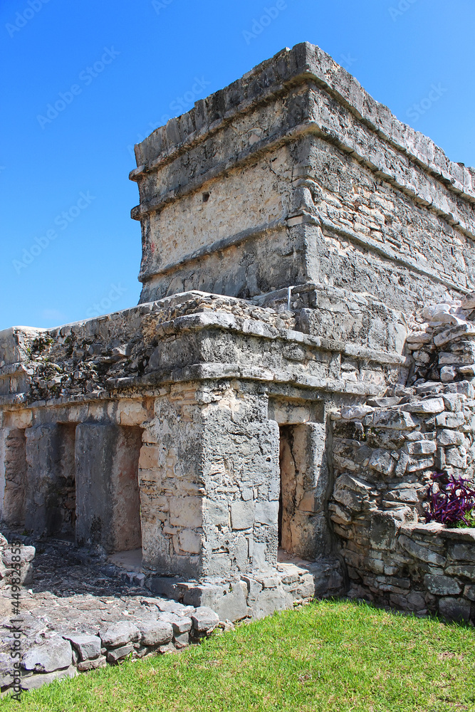 Temple of Frescoes in Tulum. The site of a pre-Columbian Mayan walled city on Caribbean coastline in mexican Riviera Maya, Quintana Roo, Yucatan, Mexico.
