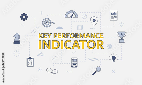 kpi key performance indicator concept with icon set with big word or text on center
