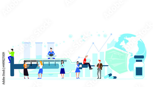  Spray vaccine  COVID 19  to people around the world.Illustration medical How to prevent covid-19 virus.