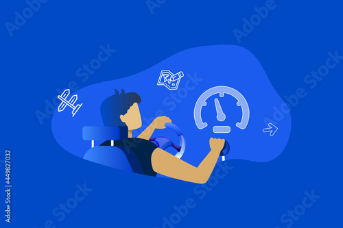 Driver driving vector image on blue background