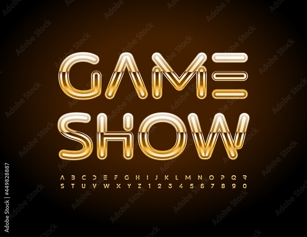 Vector entertainment poster Game Show. Gold digital Font. Creative