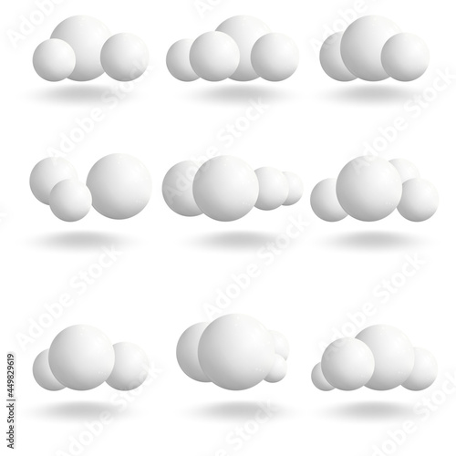 3d White sphere clouds set