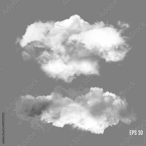 Realistic clouds. Set of transparent different clouds.