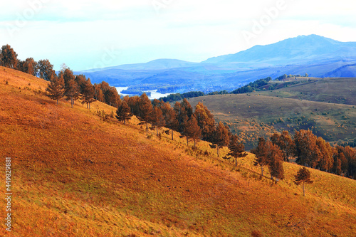 Altai mountain landscape, panorama autumn landscape background, fall nature view © kichigin19