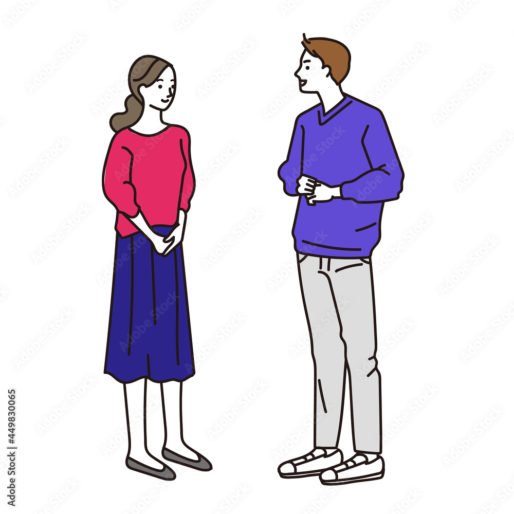 ビジネス話をする男女全身ベクターイラスト