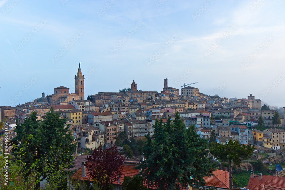 The skyline of the city of Ripatransone in the province of Ascoli Piceno, Italy
