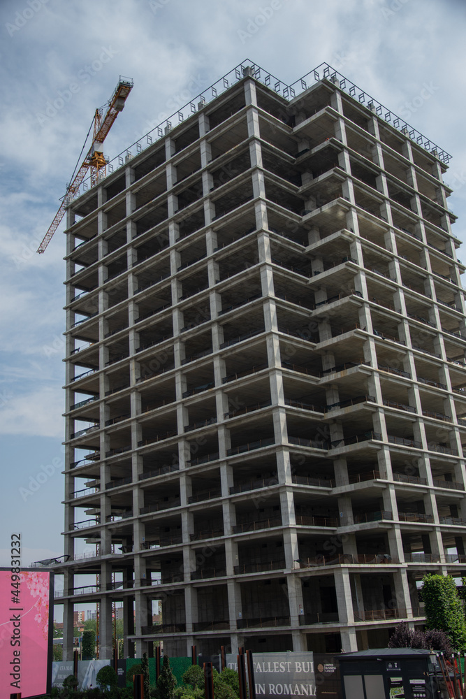 concrete block under construction in Timisoara, Romania, July 2021