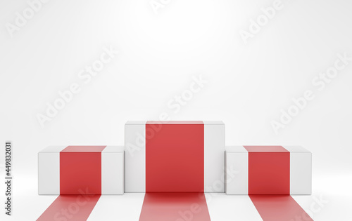 3D render,White and Red Minimal empty square podium or pedestal display,Blank product shelf for presentation.