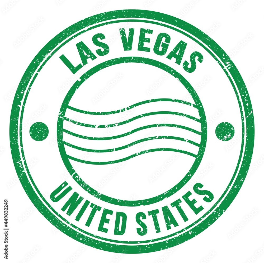 LAS VEGAS - UNITED STATES, words written on green postal stamp LAS VEGAS - UNITED STATES, words written on green postal stamp