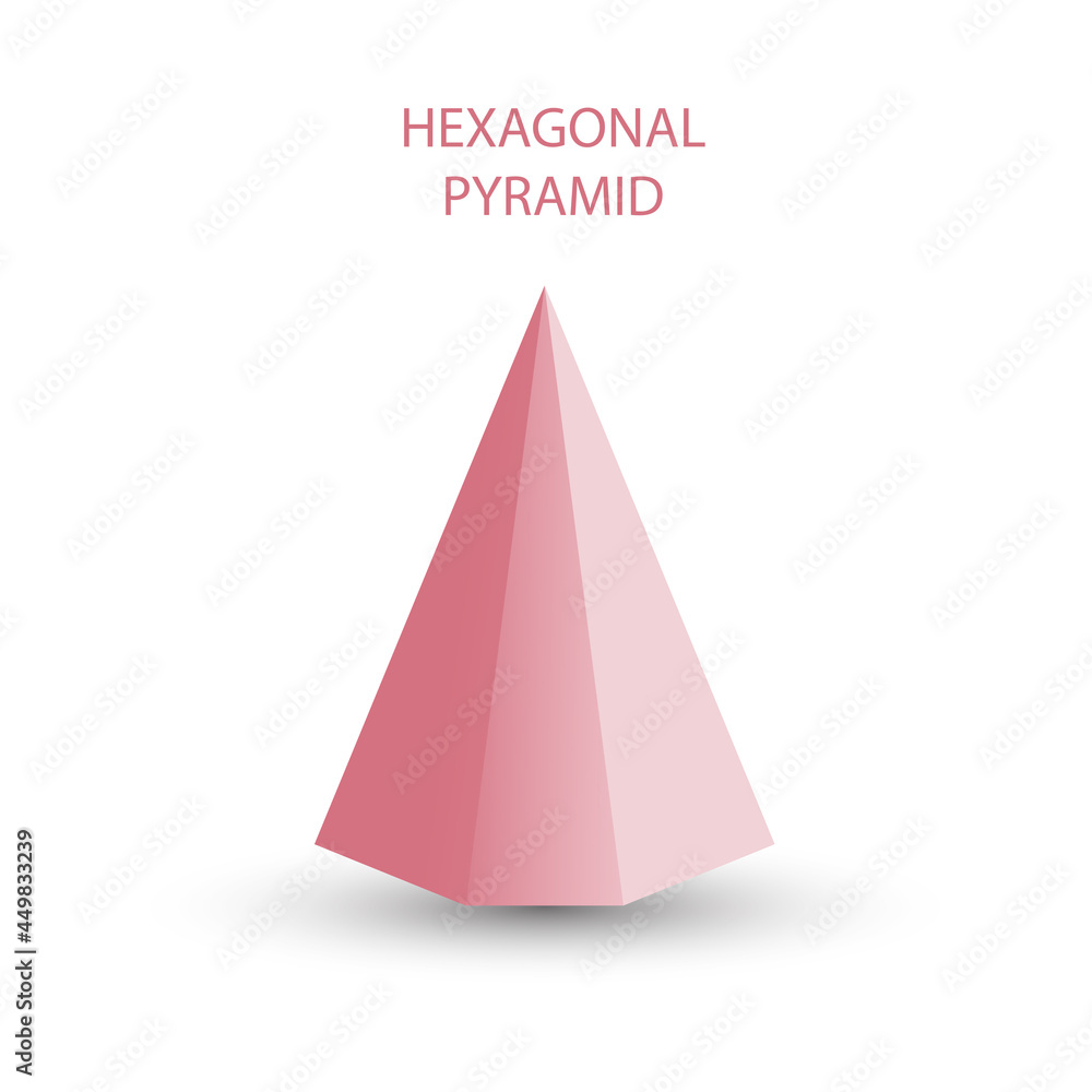 Vector pink hexagonal pyramid with gradients and shadow for game, icon, package design, logo, mobile, ui, web, education. 3d hexagon on a white background. Geometric figures for your design. Vector pink hexagonal pyramid with gradients and shadow for game, icon, package design, logo, mobile, ui, web, education. 3d hexagon on a white background. Geometric figures for your design.