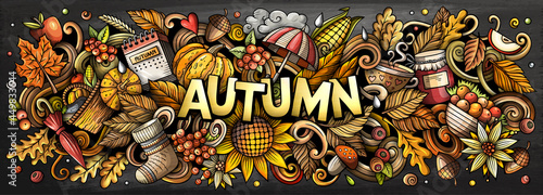 Autumn nature hand drawn cartoon doodle illustration. Funny seasonal design.