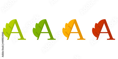 Oto  o. Ca  da de la hoja. Logotipo letra inicial A con forma de hoja de   rbol en color verde  naranja y rojo  