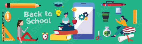 Education, school. Vector poster, banner template. A set of cliparts for design about education.
