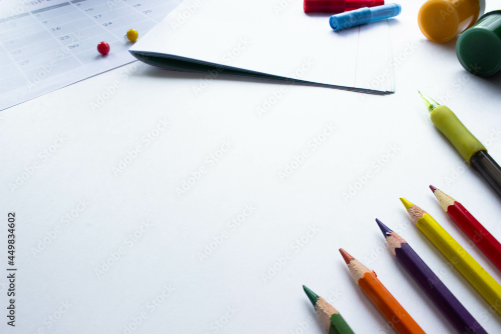 School stationery on white background. Back to school creative layout, template with copy space. Flat lay, top view, overhead. Article about preparing for the school year.
School stationery on white background. Back to school creative layout, template with copy space. Flat lay, top view, overhead. Article about preparing for the school year.