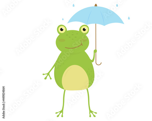 Cute cartoon frog standing under the umbrella