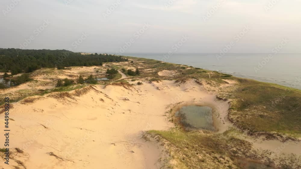 Scenic aerial seascape. Great lakes, Lake Michigan.  Summer, sunset. Environment, nature
